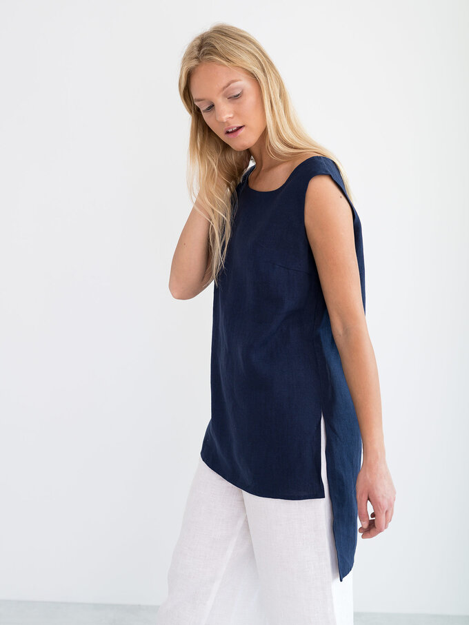 Image 4 of HEATHER Linen Tunic Top in Navy Blue from Love and Confuse