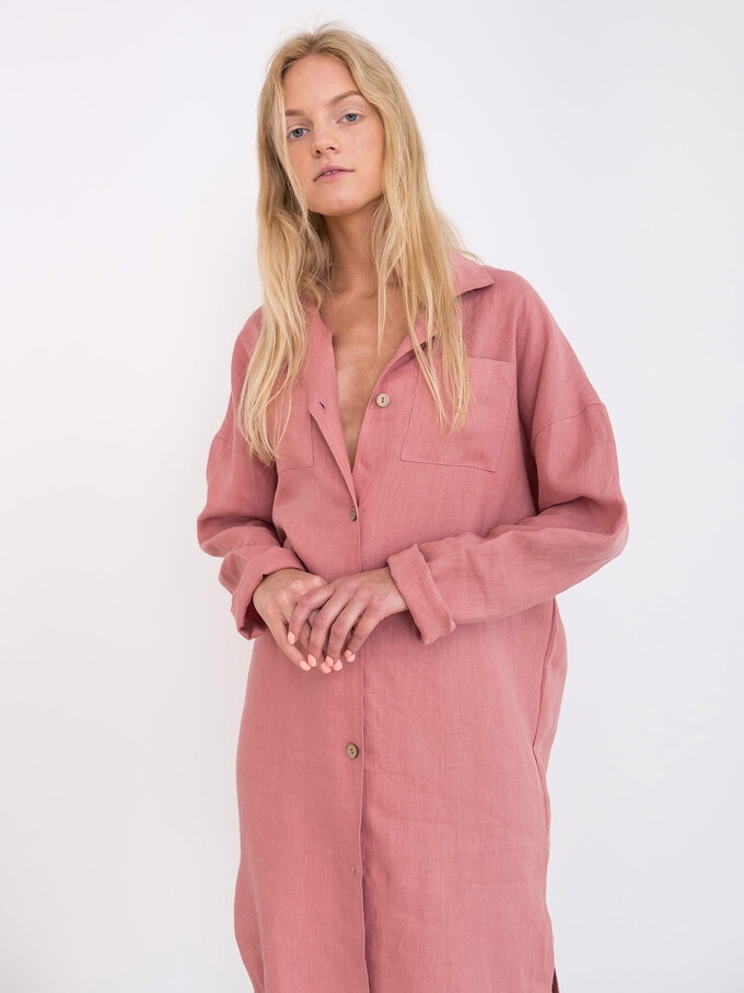 Image 1 of IRIS Linen Shirt Dress in Salmon Pink from Love and Confuse