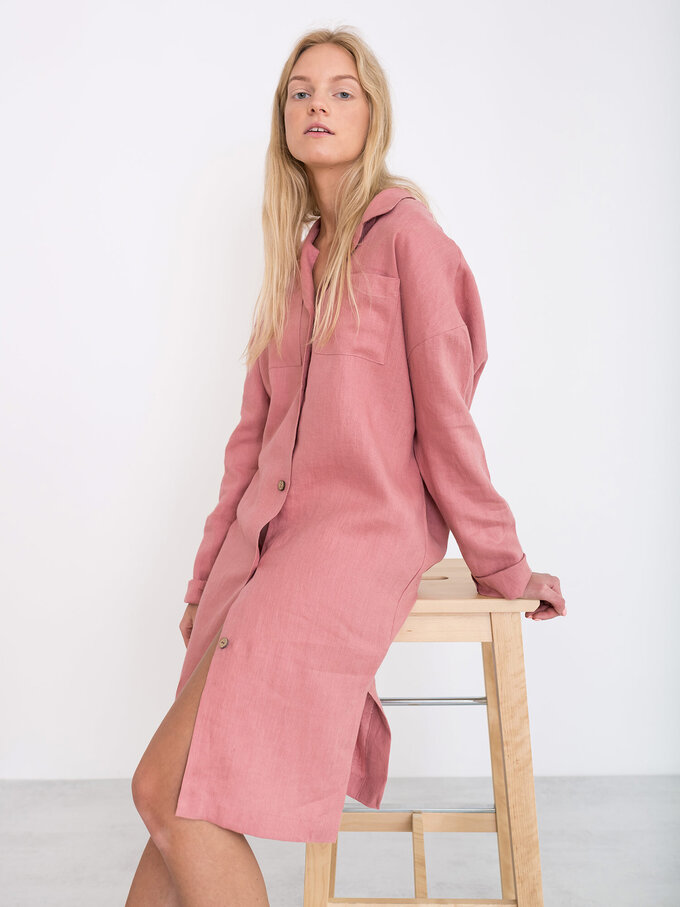 Image 4 of IRIS Linen Shirt Dress in Salmon Pink from Love and Confuse