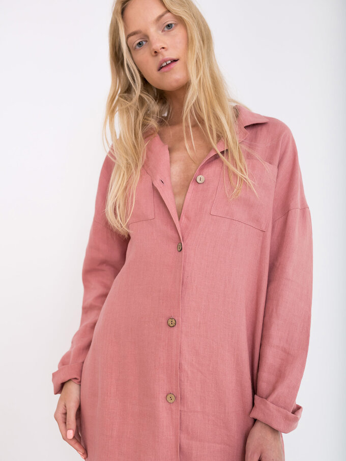 Image 5 of IRIS Linen Shirt Dress in Salmon Pink from Love and Confuse