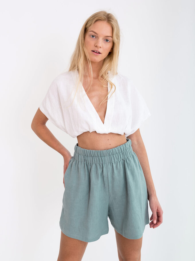 Image 1 of ISLA Linen Shorts in Dark Turquoise from Love and Confuse