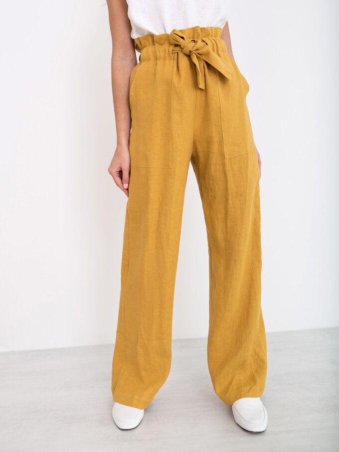 Image 2 of JULIET Wide Leg Linen Pants in Mustard from Love and Confuse