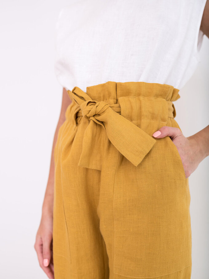 Image 3 of JULIET Wide Leg Linen Pants in Mustard from Love and Confuse