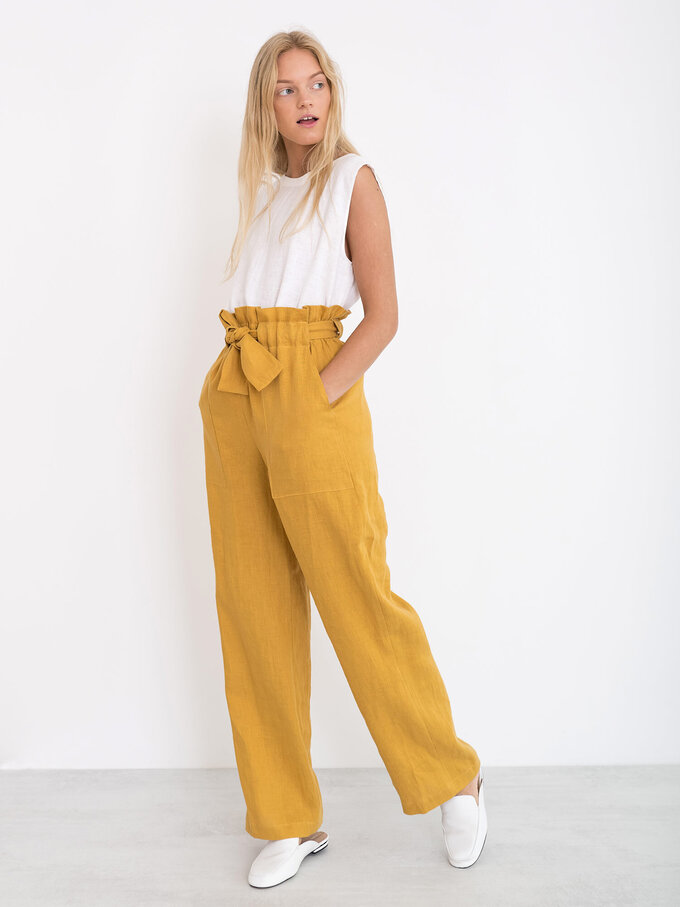 Image 4 of JULIET Wide Leg Linen Pants in Mustard from Love and Confuse