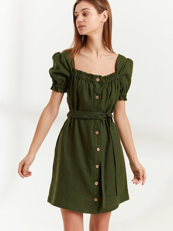 Image 1 of JULY Linen Button Down Dress in Forest Green from Love and Confuse