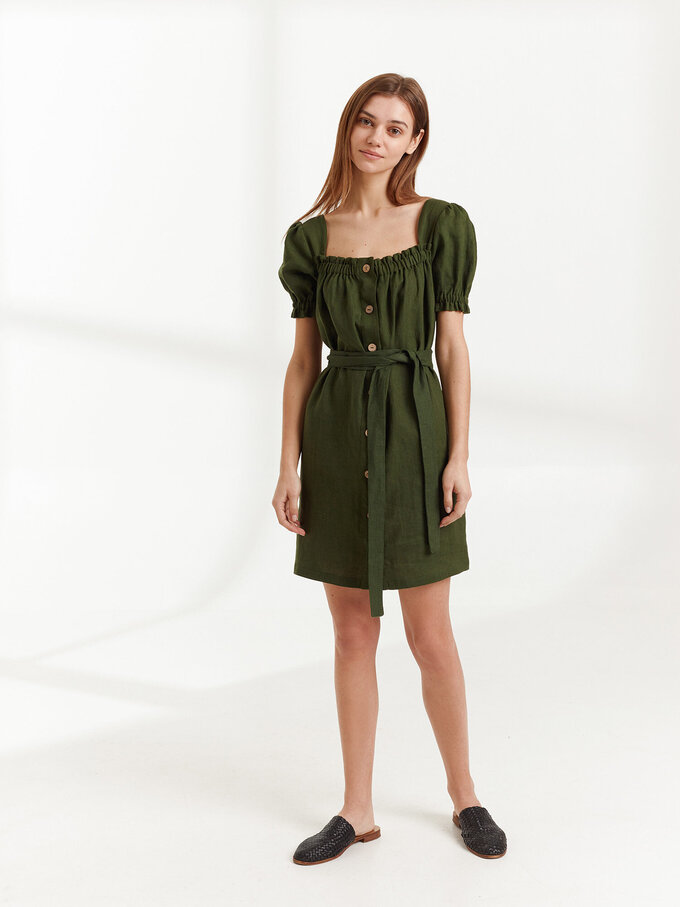 Image 2 of JULY Linen Button Down Dress in Forest Green from Love and Confuse