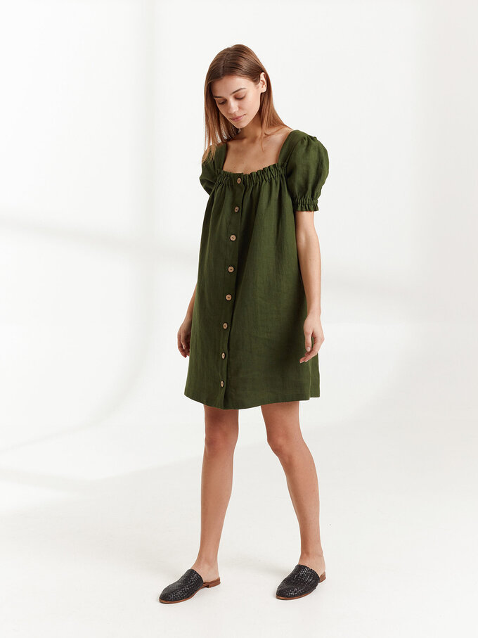 Image 3 of JULY Linen Button Down Dress in Forest Green from Love and Confuse