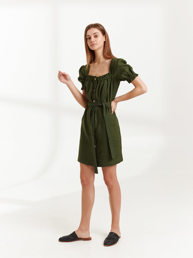 Image 4 of JULY Linen Button Down Dress in Forest Green from Love and Confuse