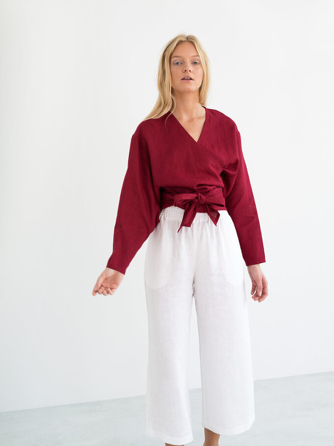 Image 3 of JUNE Linen Wrap Top in Cherry Red from Love and Confuse