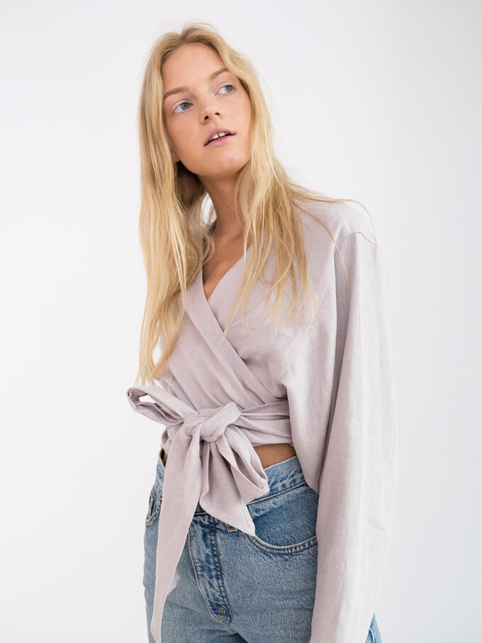 Image 3 of JUNE Linen Wrap Top in Silver Pink from Love and Confuse