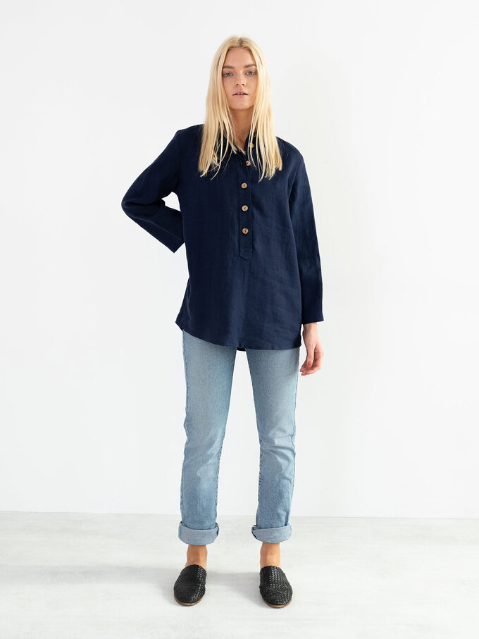 Image 1 of LARA Linen Tunic Shirt in Navy Blue from Love and Confuse