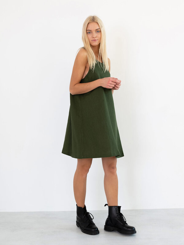 Image 1 of LILY Sleeveless Linen Dress in Forest Green from Love and Confuse