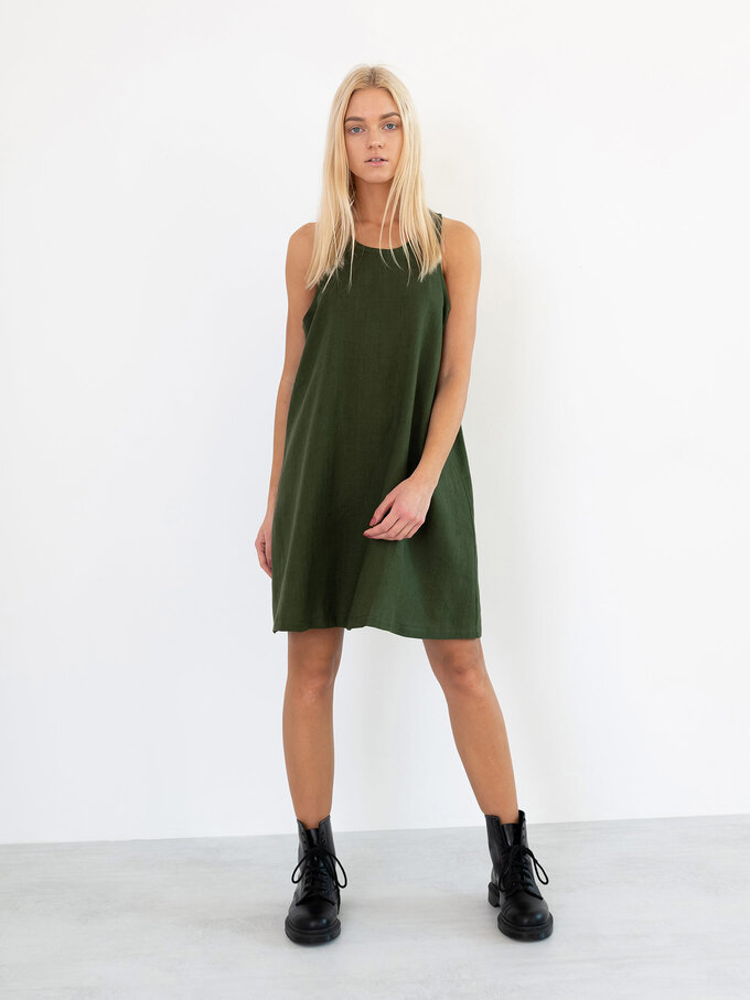 Image 3 of LILY Sleeveless Linen Dress in Forest Green from Love and Confuse