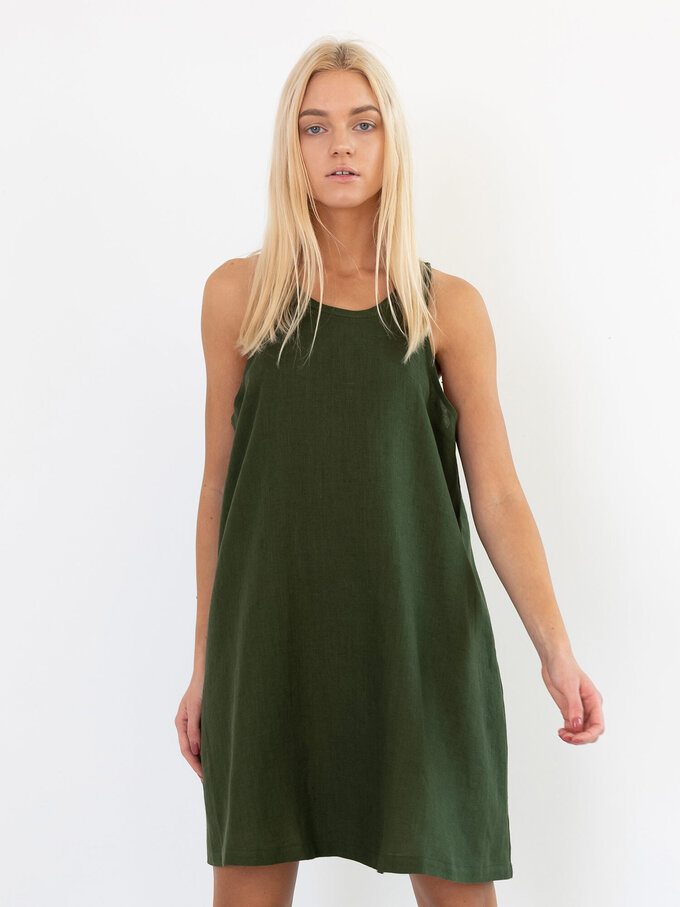 Image 4 of LILY Sleeveless Linen Dress in Forest Green from Love and Confuse