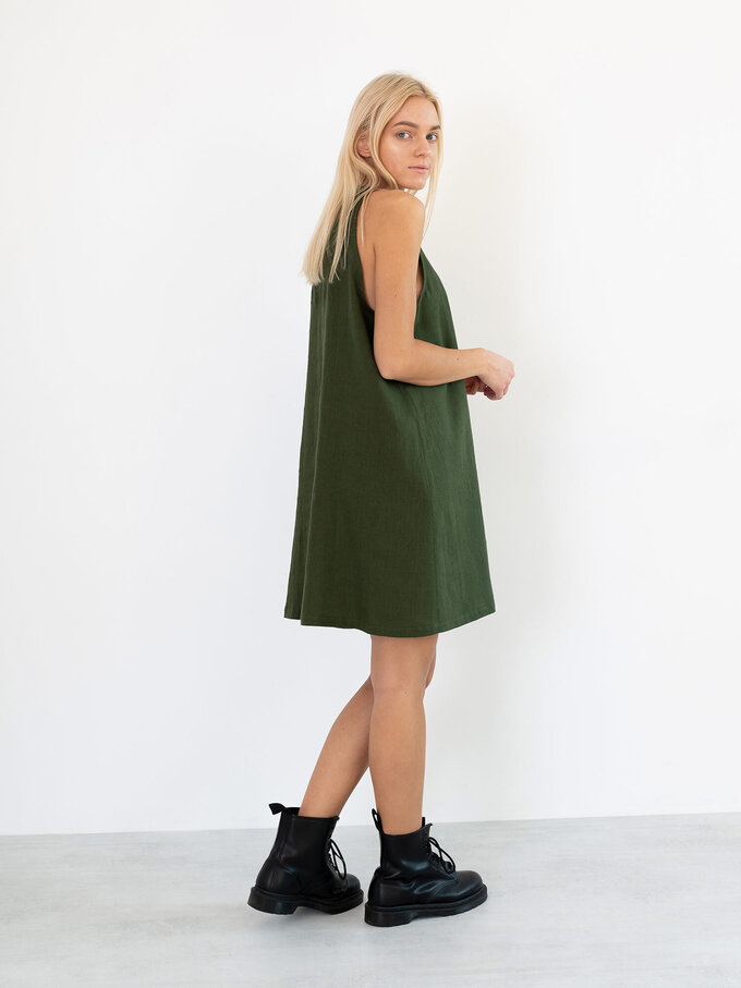 Image 5 of LILY Sleeveless Linen Dress in Forest Green from Love and Confuse