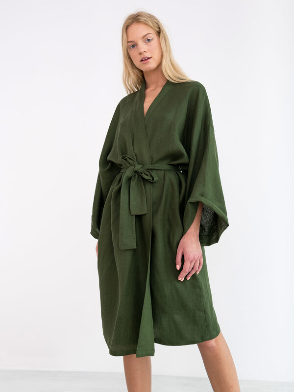 Image 1 of LUNA Linen Robe in Forest Green from Love and Confuse