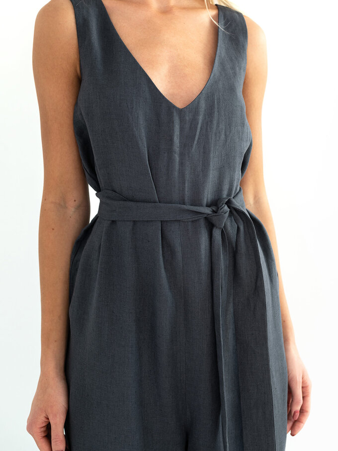 Image 3 of MADELINE Linen Jumpsuit in Dark Grey from Love and Confuse