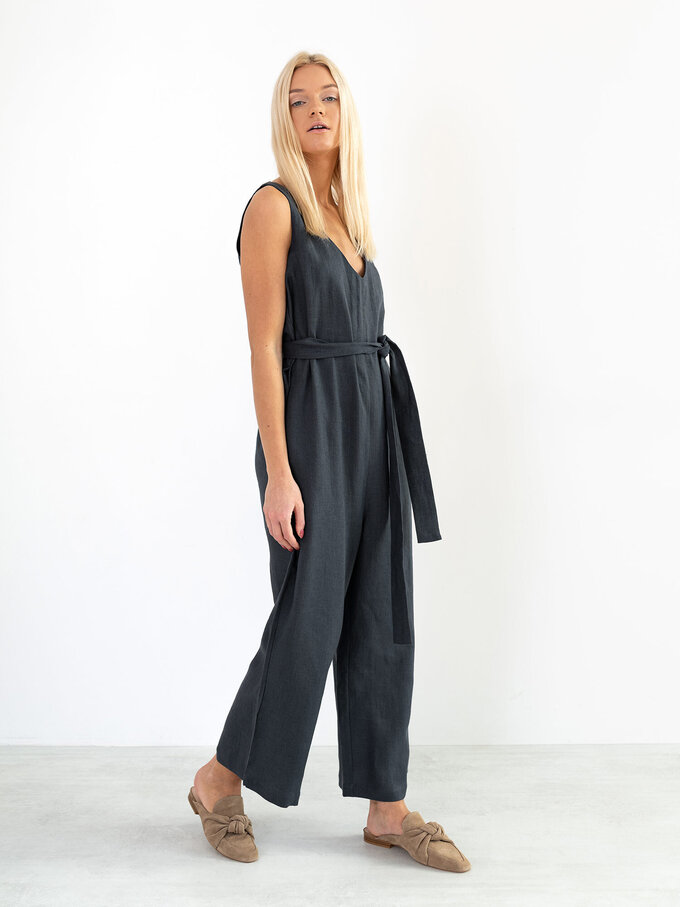 Image 4 of MADELINE Linen Jumpsuit in Dark Grey from Love and Confuse