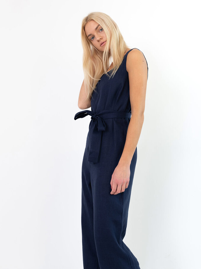 Image 1 of MADELINE Linen Jumpsuit in Navy Blue from Love and Confuse