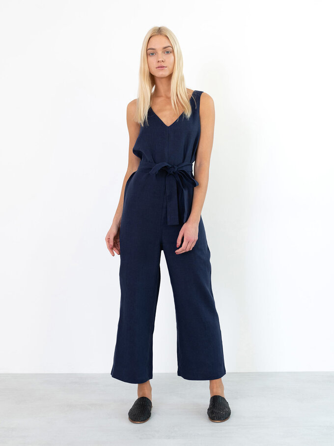 Image 2 of MADELINE Linen Jumpsuit in Navy Blue from Love and Confuse