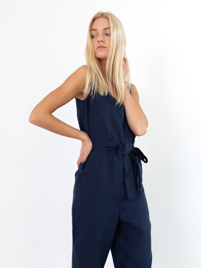 Image 3 of MADELINE Linen Jumpsuit in Navy Blue from Love and Confuse