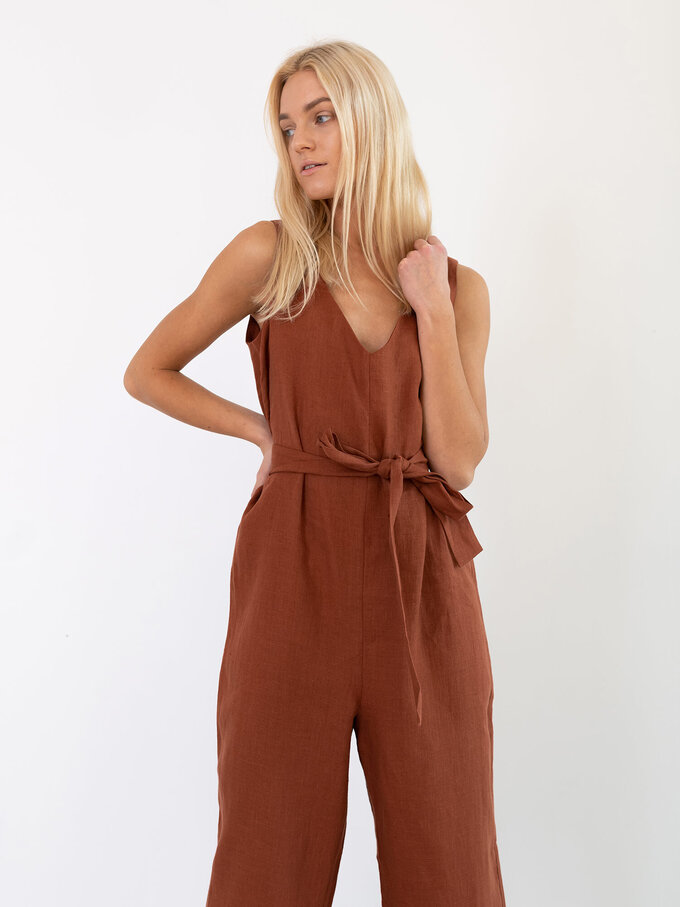 Image 1 of MADELINE Linen Jumpsuit in Rust from Love and Confuse