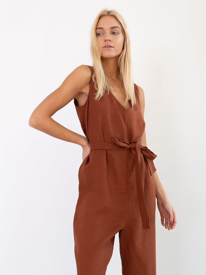 Image 4 of MADELINE Linen Jumpsuit in Rust from Love and Confuse