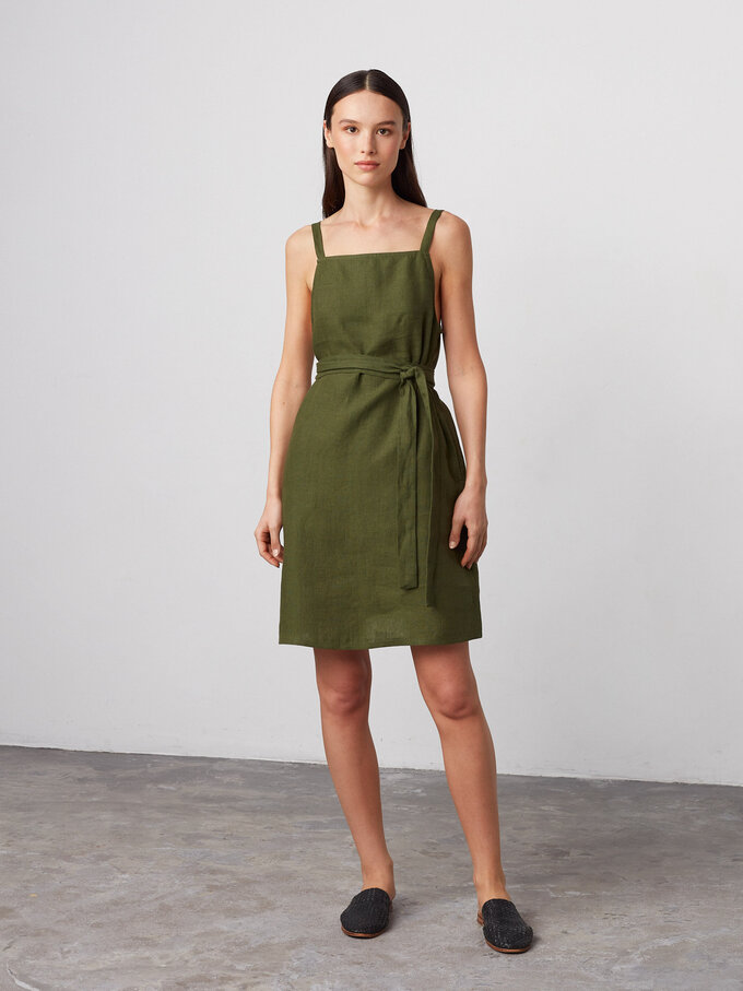 Image 2 of MAPLE Strappy Linen Dress in Forest Green from Love and Confuse