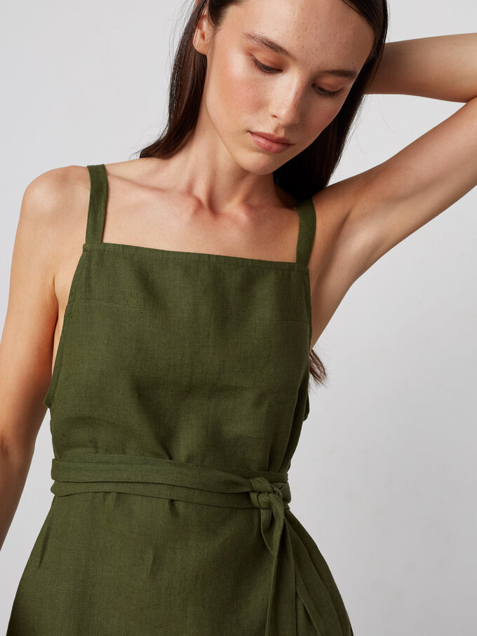 Image 3 of MAPLE Strappy Linen Dress in Forest Green from Love and Confuse