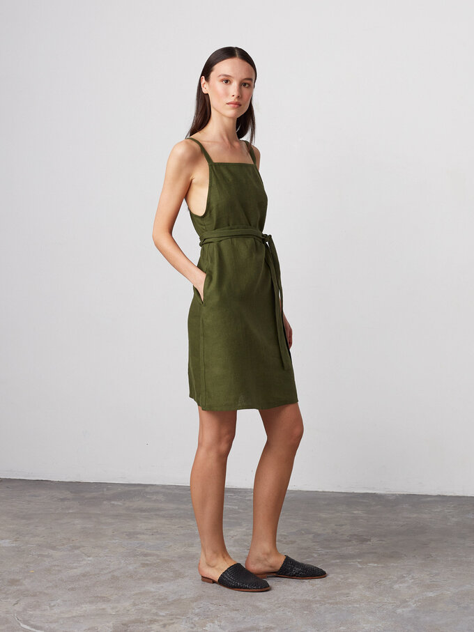 Image 4 of MAPLE Strappy Linen Dress in Forest Green from Love and Confuse