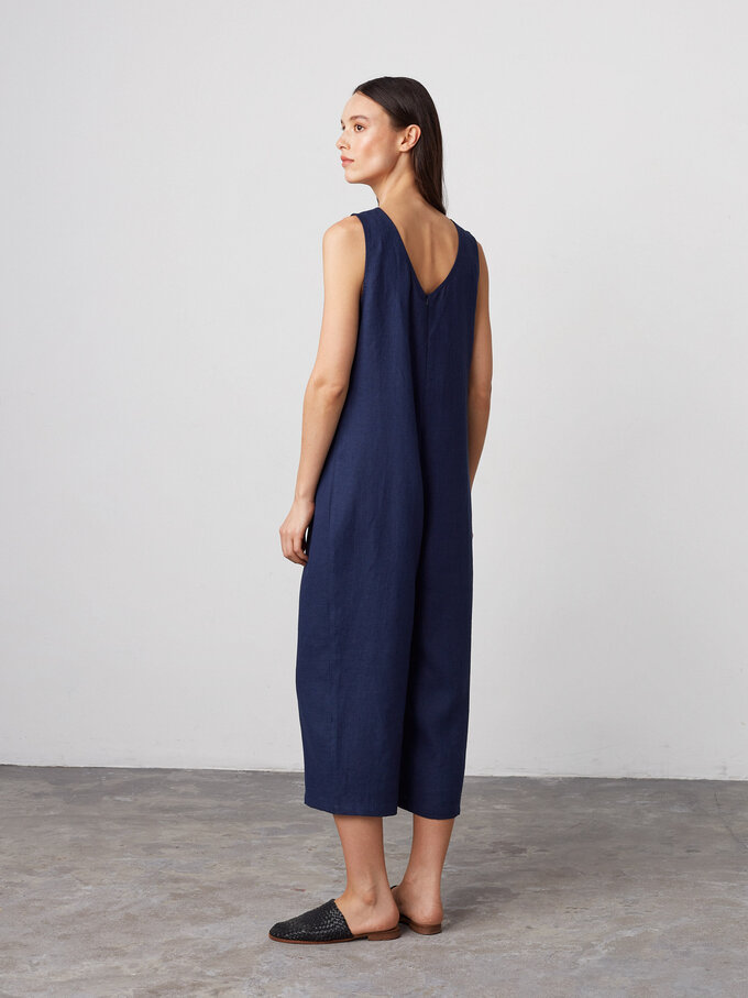 Image 4 of MARIGOLD Sleeveless Linen Jumpsuit in Navy Blue from Love and Confuse