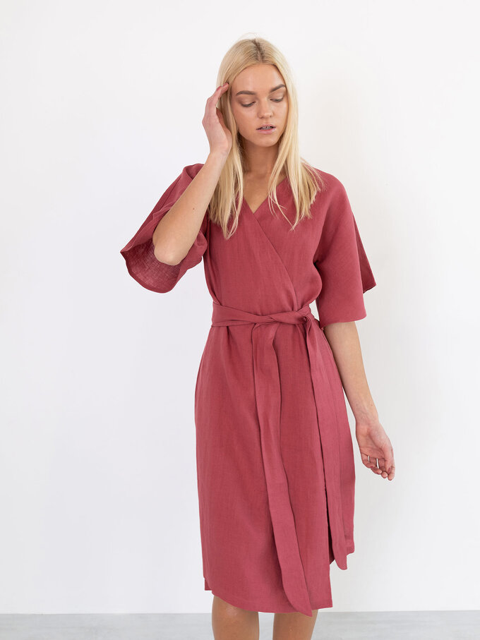 Image 3 of MARY Linen Wrap Dress in Raspberry from Love and Confuse