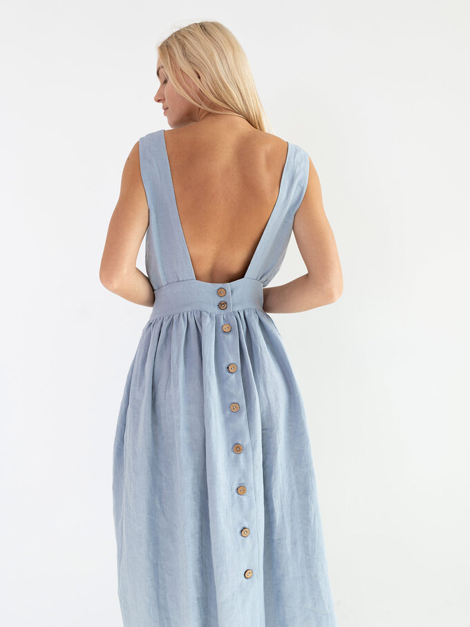 Image 3 of MAY Open Back Linen Dress in Bluestone from Love and Confuse