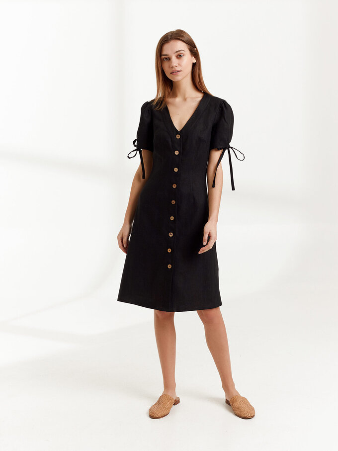 Image 2 of MONICA Linen Button Down Dress in Black from Love and Confuse