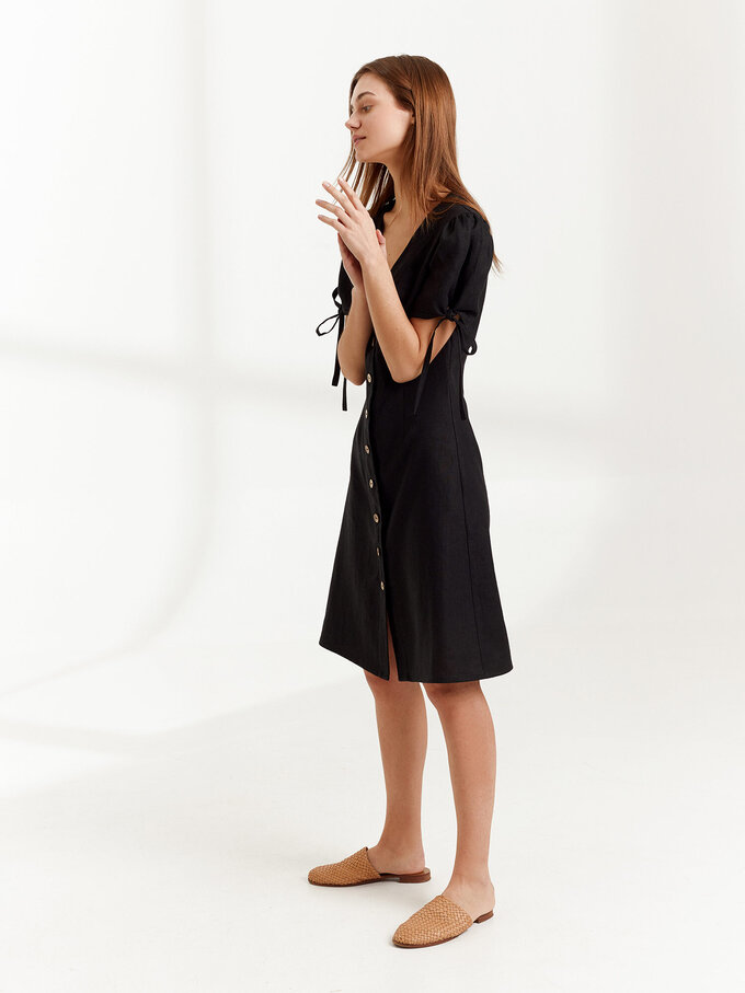 Image 5 of MONICA Linen Button Down Dress in Black from Love and Confuse