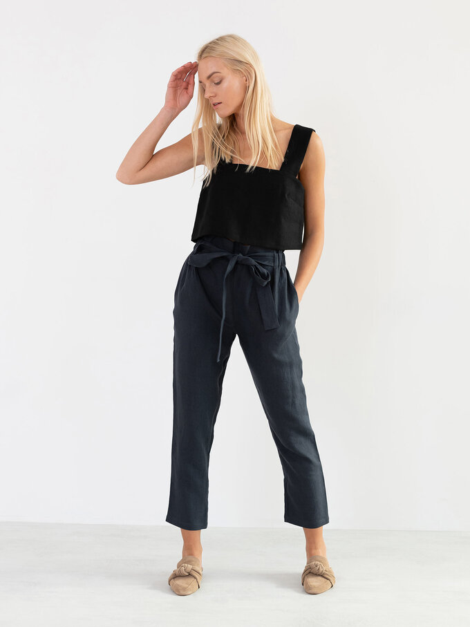 Image 3 of NOAH High Waisted Linen Pants in Dark Grey from Love and Confuse