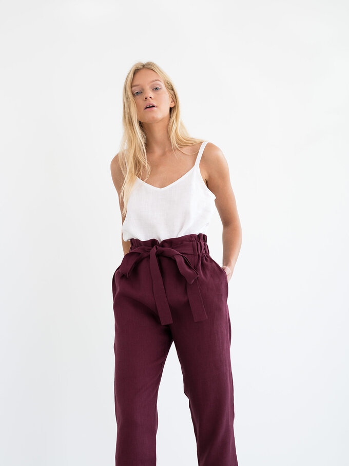 Image 2 of NOAH Paper Bag Linen Pants in Eggplant from Love and Confuse