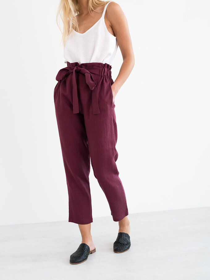 Image 4 of NOAH Paper Bag Linen Pants in Eggplant from Love and Confuse