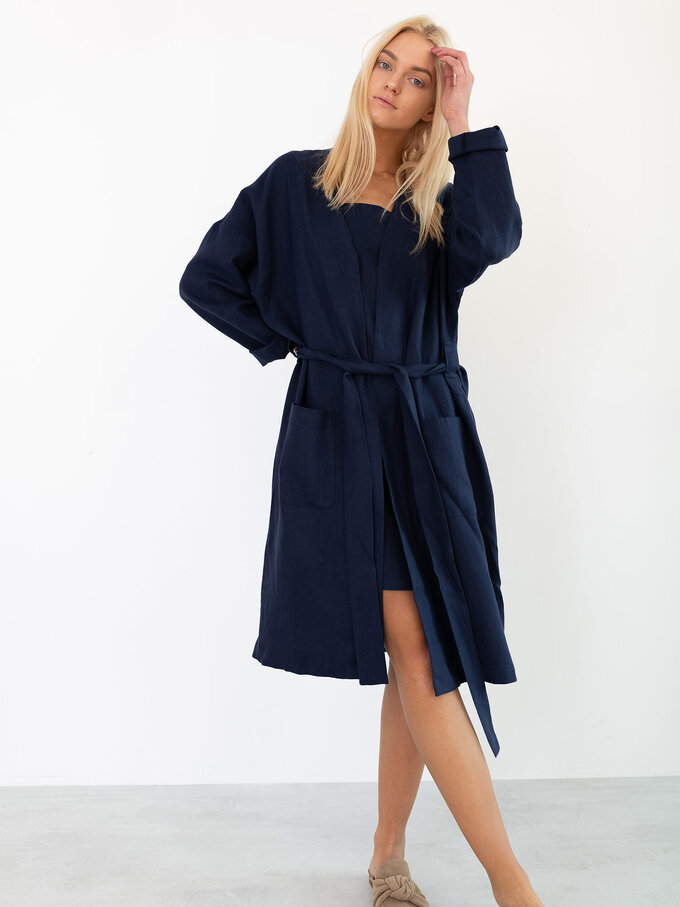 Image 1 of NORA Linen Coat in Navy Blue from Love and Confuse