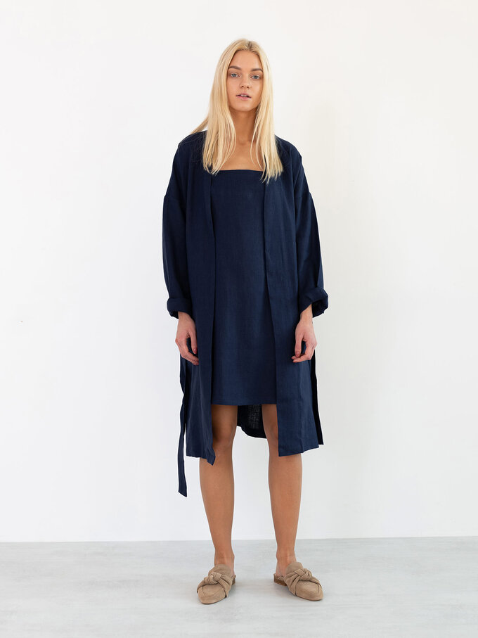 Image 2 of NORA Linen Coat in Navy Blue from Love and Confuse