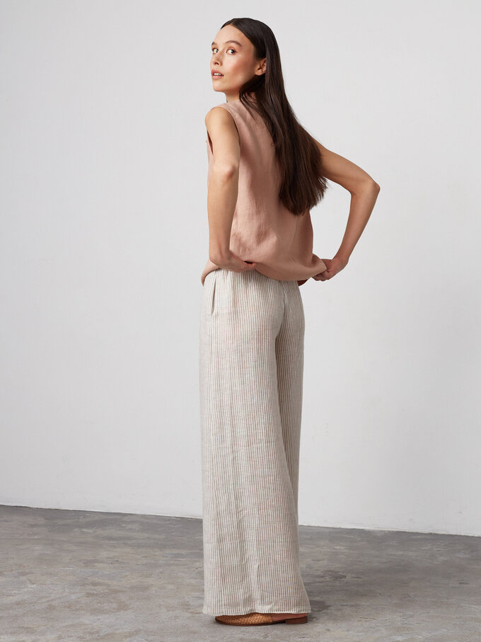 Image 1 of PEARL Wide Leg Linen Pants in Beige and White Stripes from Love and Confuse