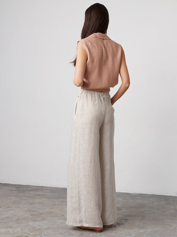 Image 5 of PEARL Wide Leg Linen Pants in Beige and White Stripes from Love and Confuse