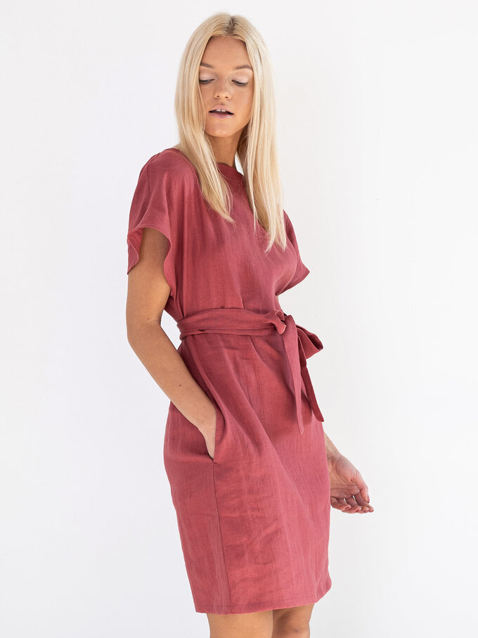 Image 2 of PENELOPE Linen Dress in Raspberry from Love and Confuse