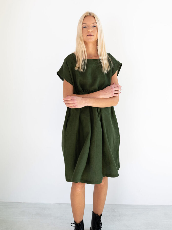 Image 1 of POPPY Linen Dress in Forest Green from Love and Confuse