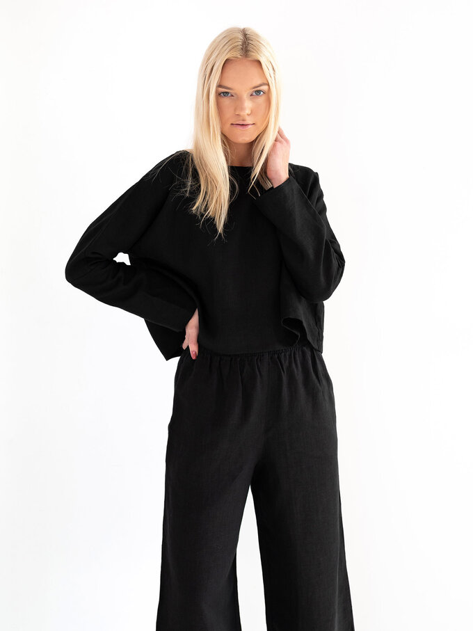 Image 2 of RILEY Wide Leg Linen Pants in Black from Love and Confuse