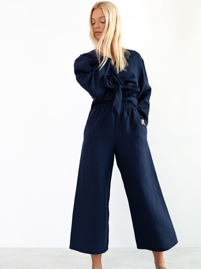 Image 1 of RILEY Wide Leg Linen Pants in Navy Blue from Love and Confuse