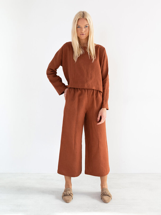 Image 1 of RILEY Wide Leg Linen Pants in Rust from Love and Confuse