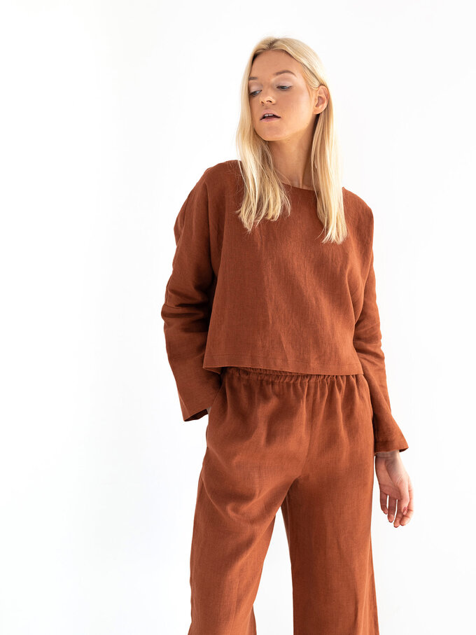 Image 2 of RILEY Wide Leg Linen Pants in Rust from Love and Confuse