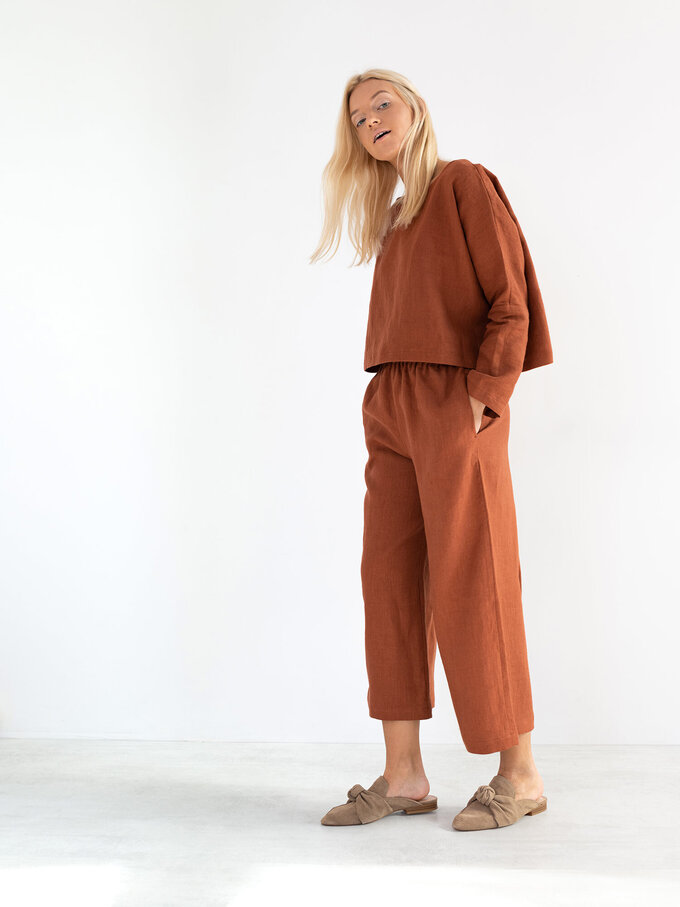 Image 3 of RILEY Wide Leg Linen Pants in Rust from Love and Confuse