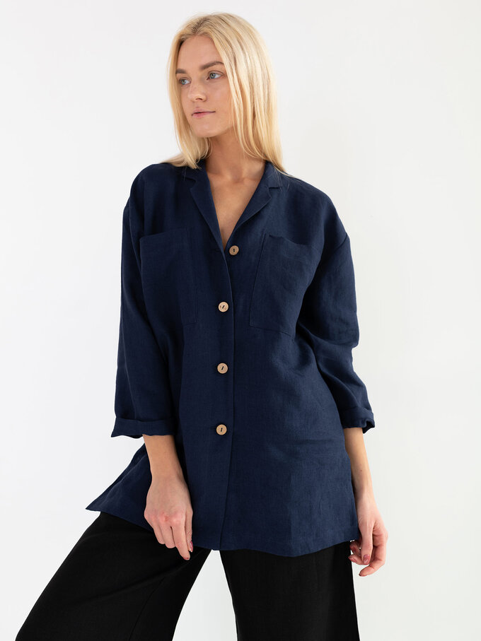 Image 4 of ROSEMARY Linen Shirt in Navy Blue from Love and Confuse